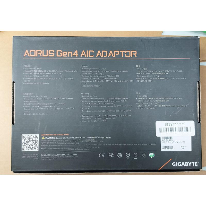 AORUS Gen4 AIC Adaptor Gigabyte (Status:UnTested)